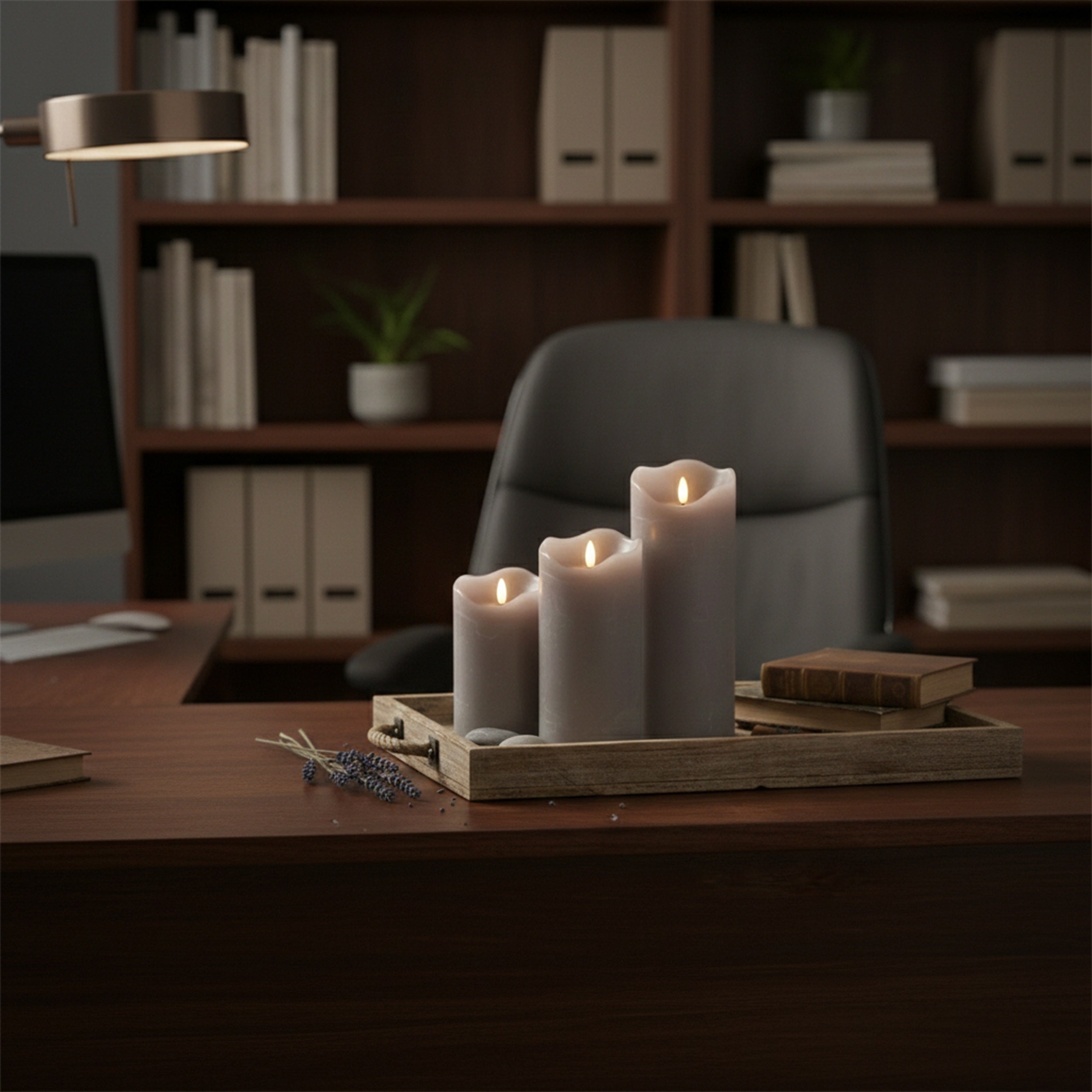 LED Kerze grau mit 3D Flamme Echtwachs Optik Timer 6h 18h Indoor Deko Kerze flackernd batteriebetrieben in drei Größen