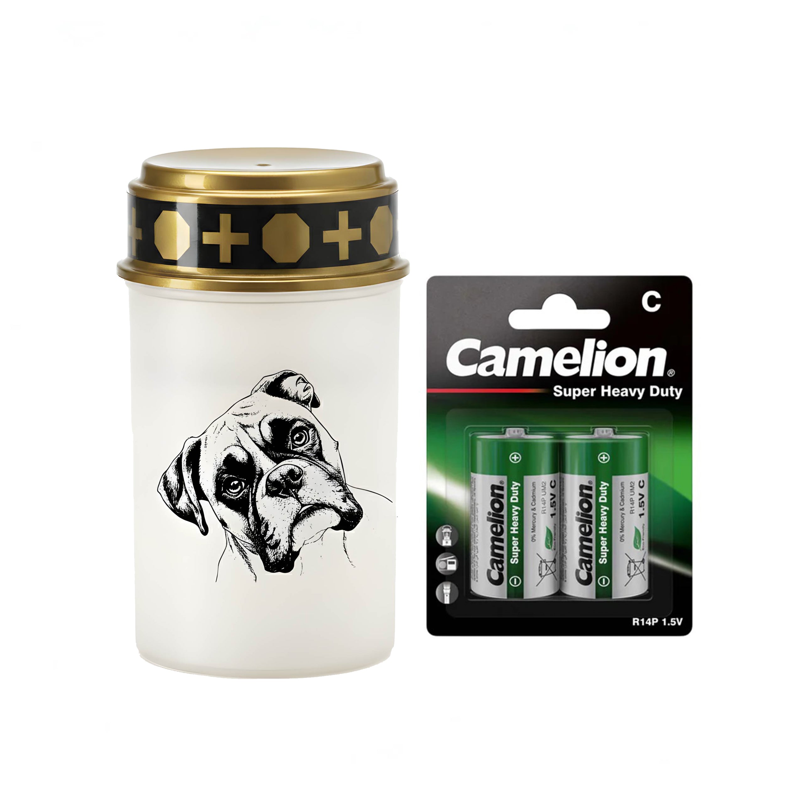 LED Grablicht Hund Grablicht LED mit 2 LR14 Batterien Grabschmuck Hund in Rot oder Weiß, verschiedene Motive zur Auswahl