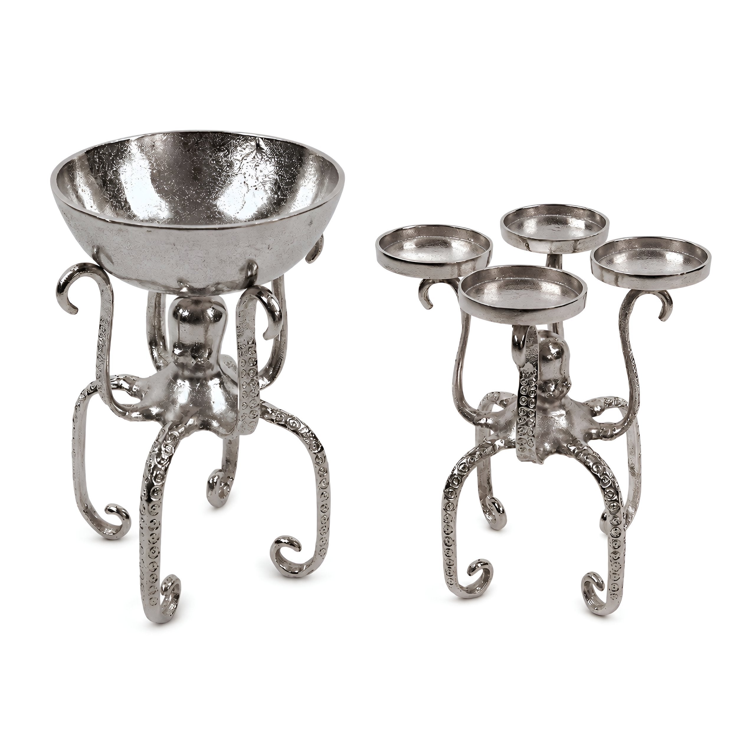 Maritime Deko Octopus aus Aluminium silber - Kerzenleuchter oder Deko-Schale als Tischdeko maritim Variante wählbar