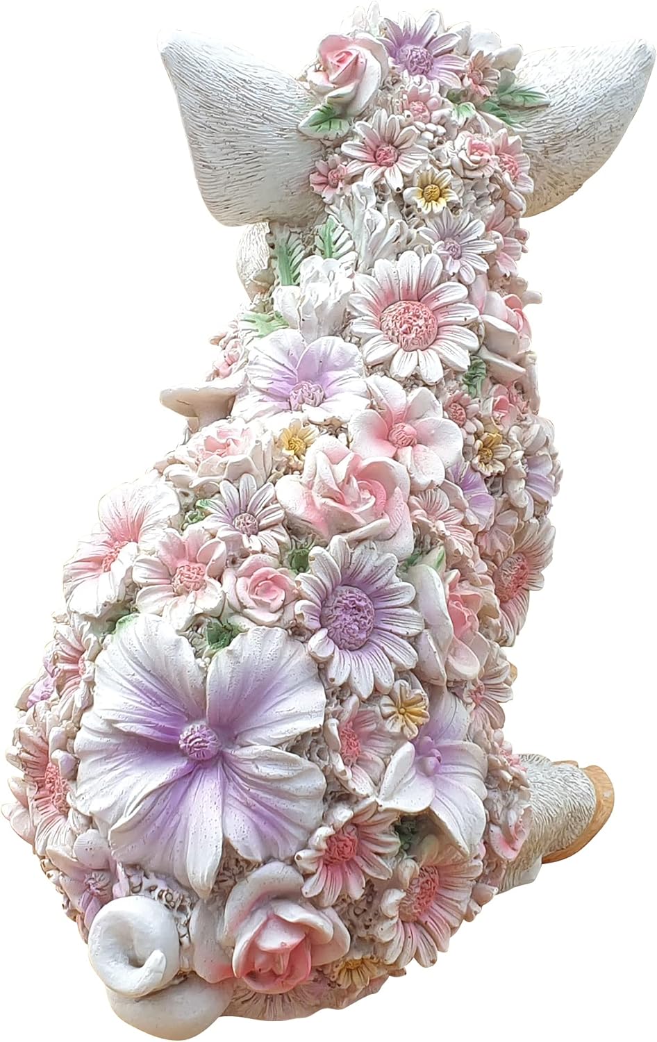 Schwein Dekofigur Schweinchen Tierfigur sitzend mit Blumendekor Gartenfigur