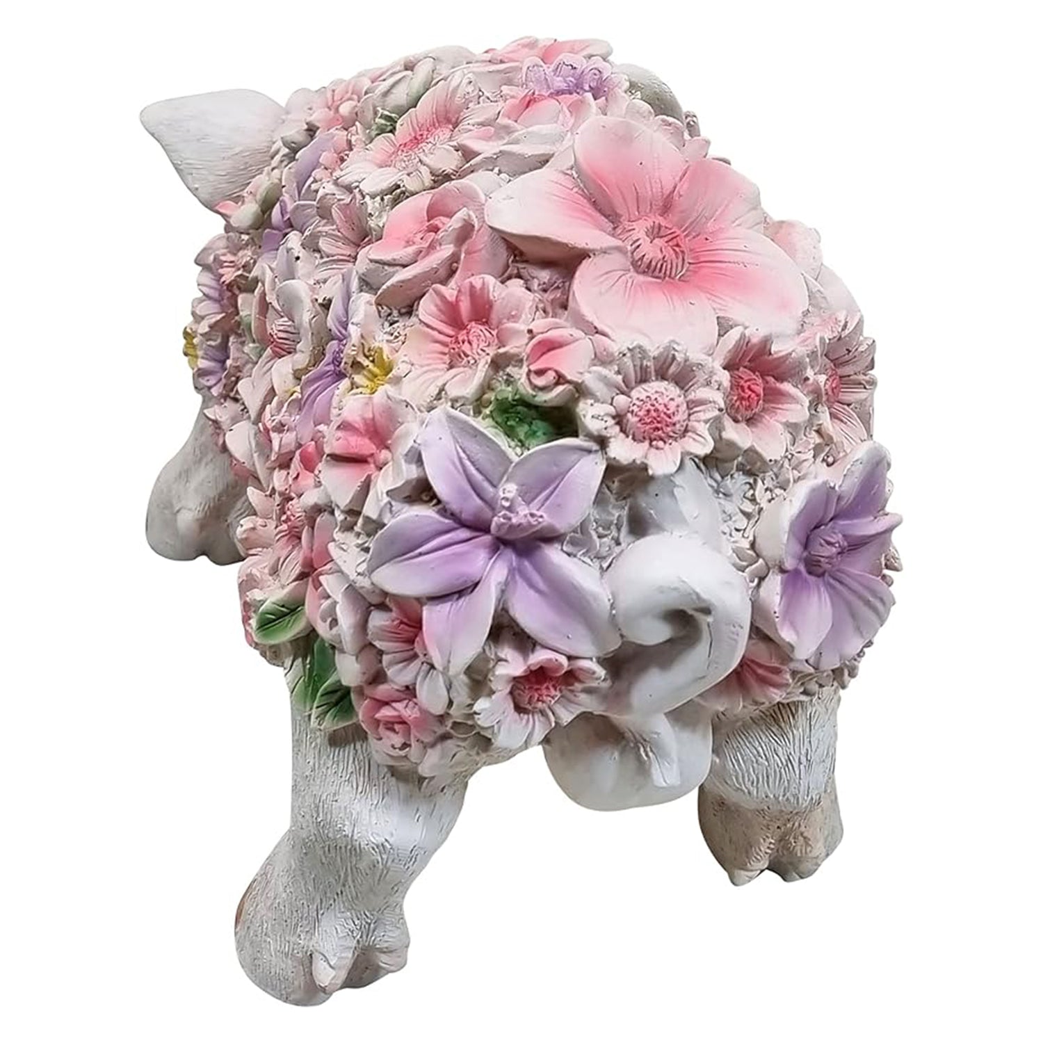 Schwein Schweinchen stehend mit Blumendekor Tierfigur Gartenfigur Dekofigur