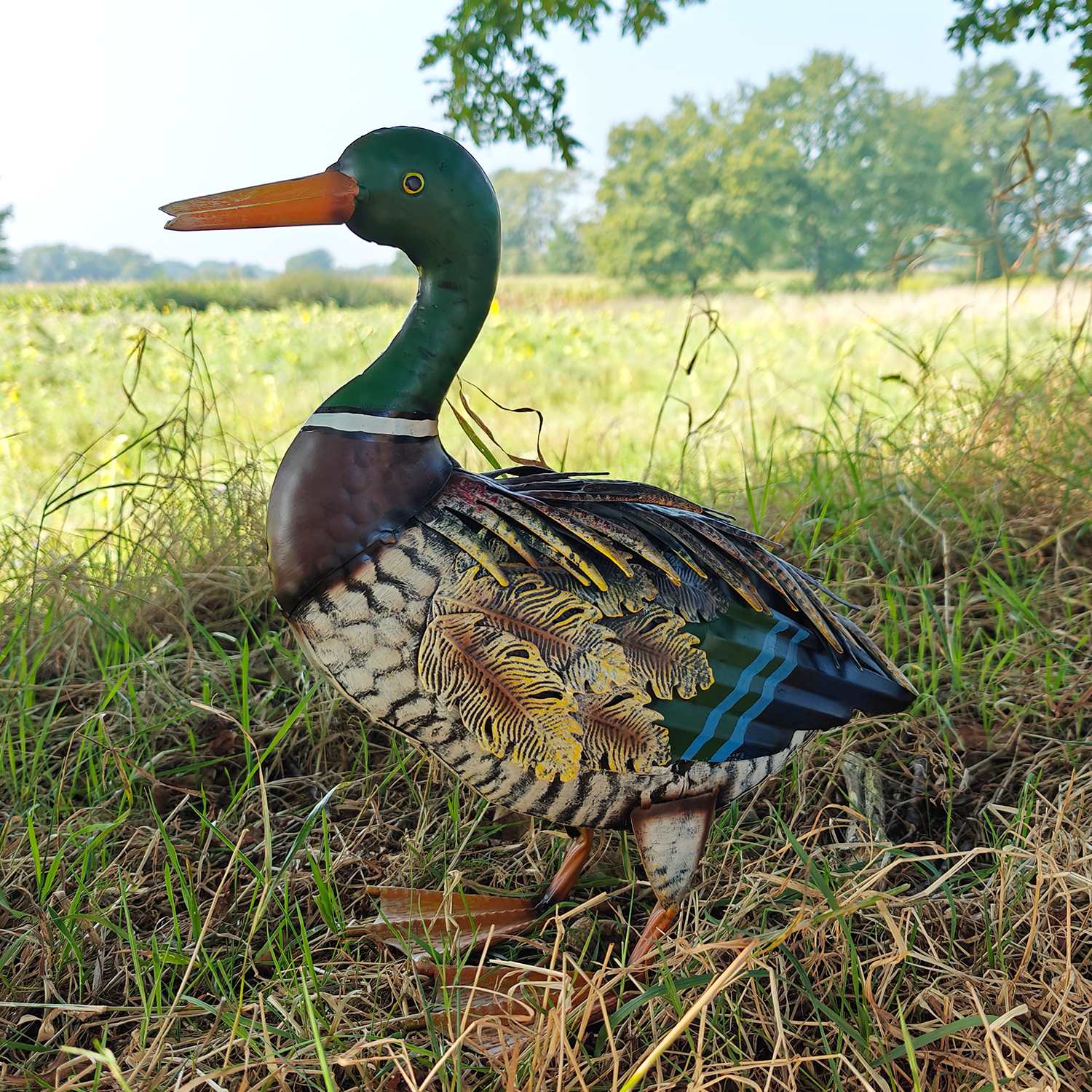 Ente Figur Deko Enten für den Garten aus Metall handbemalt realistische Metallfigur für Innen- und Außenbereich