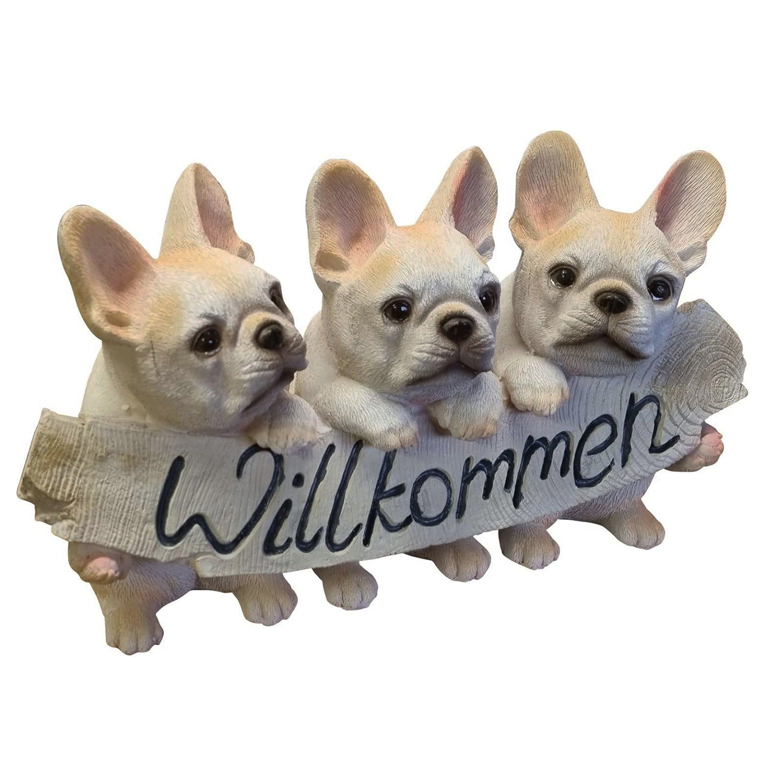 Bulldoggen Welpen Willkommen Schild Tierfigur Gartenfigur Dekofigur