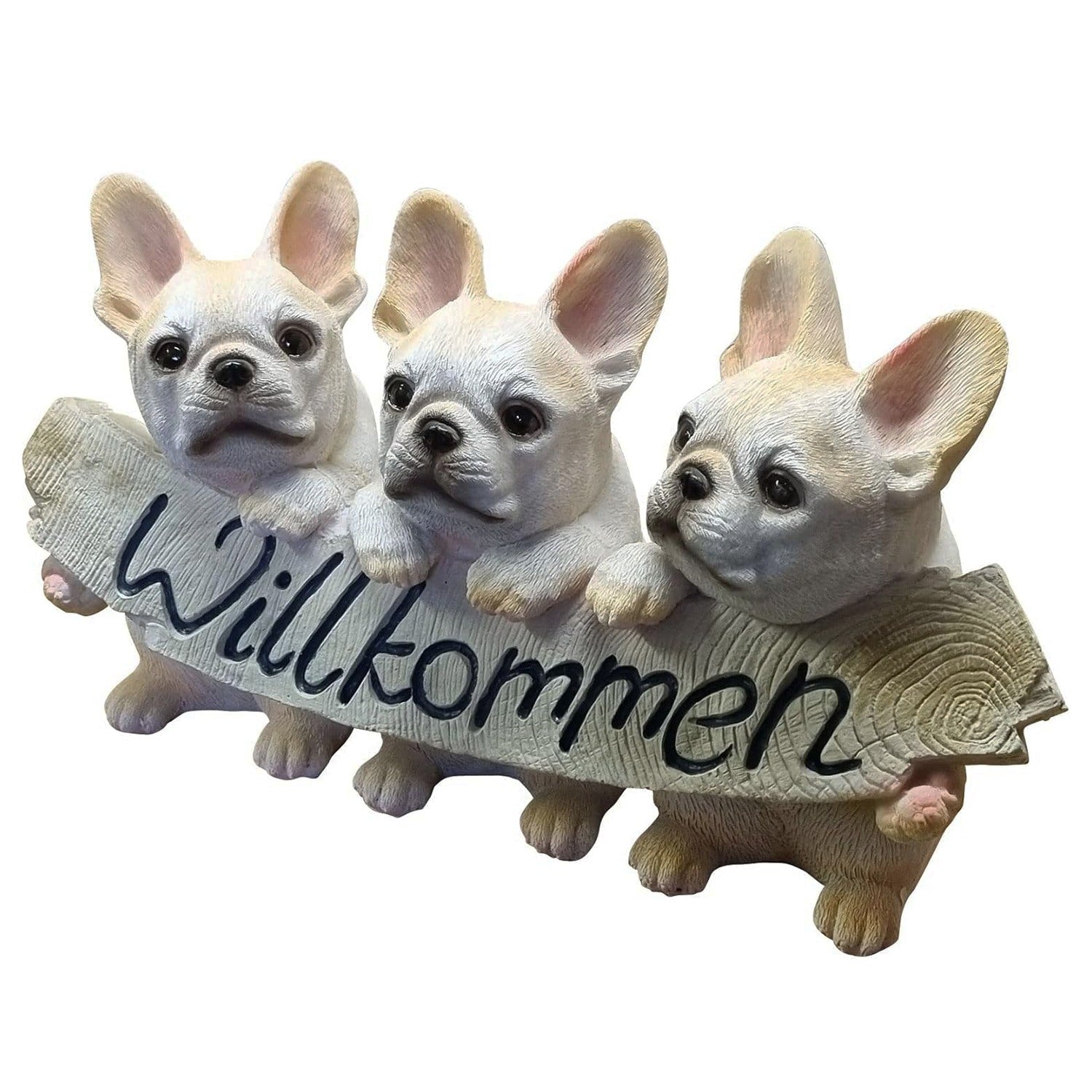 Bulldoggen Welpen Willkommen Schild Tierfigur Gartenfigur Dekofigur