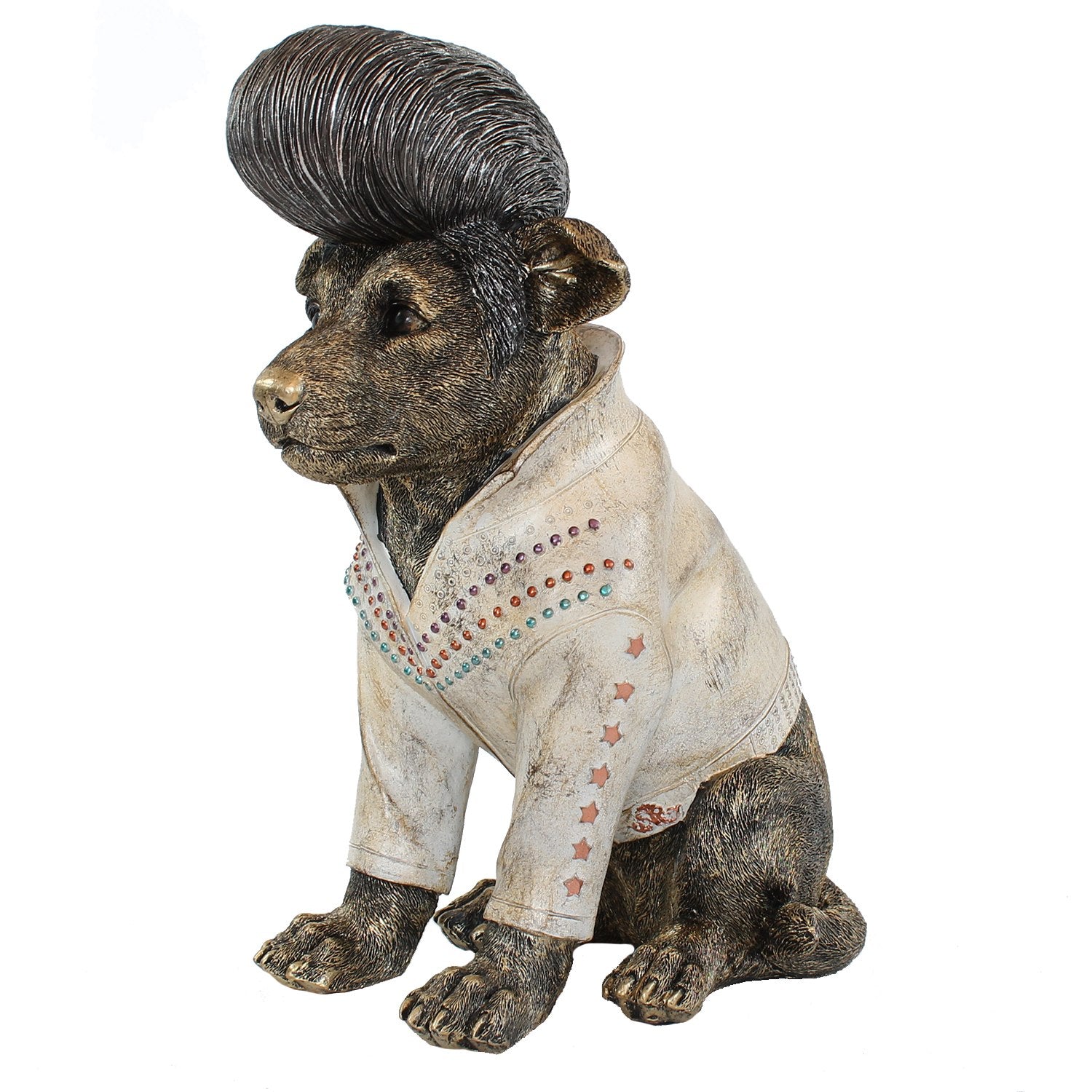 "Rock'n'Roll" Deko Hundefigur handbemalt – Verrückte Hunde Deko im 50er Jahre Stil, kultiger Hund mit weißem Anzug für Wohnzimmer & als Geschenkidee