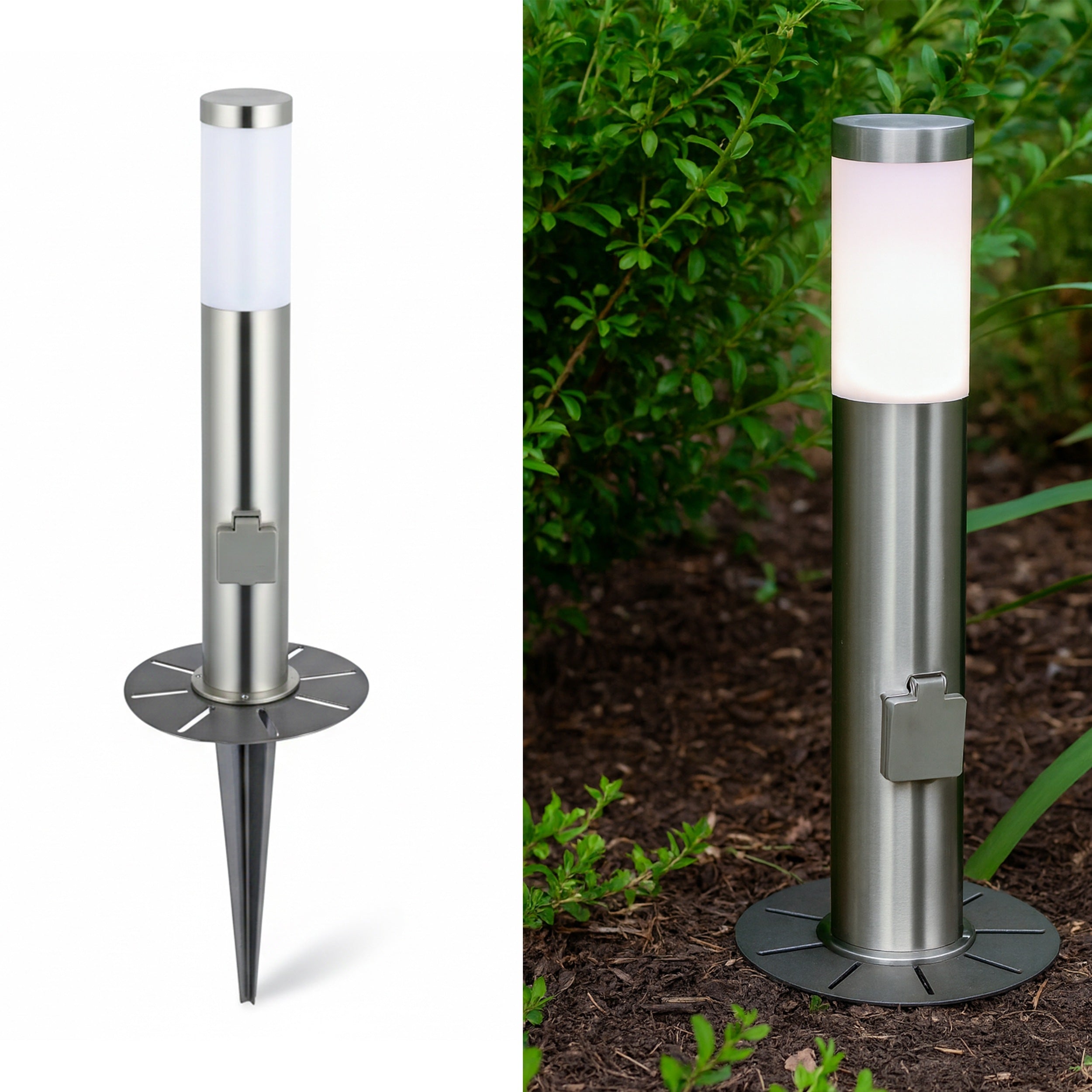 Universal Erdspieß kompakt für Gartenleuchte Lampe Gartensteckdose pulverbeschichtet mit Kabelführung für Garten und Terrasse
